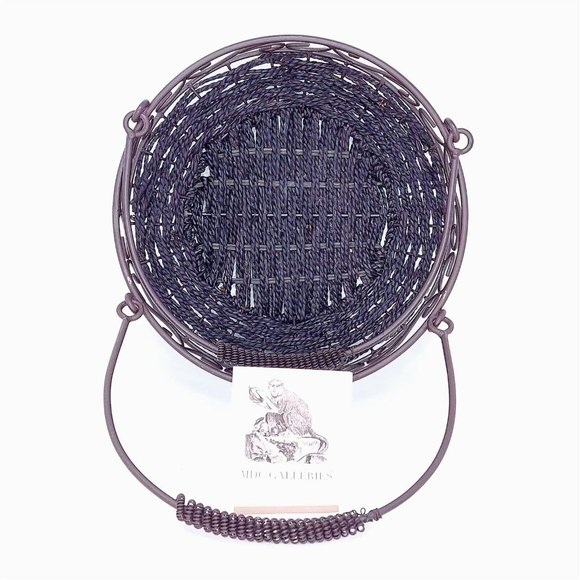 Basket Tote Planter Centerpiece Metal Wicker Double Folding Handle Vintage Decor - Picture 7 of 9